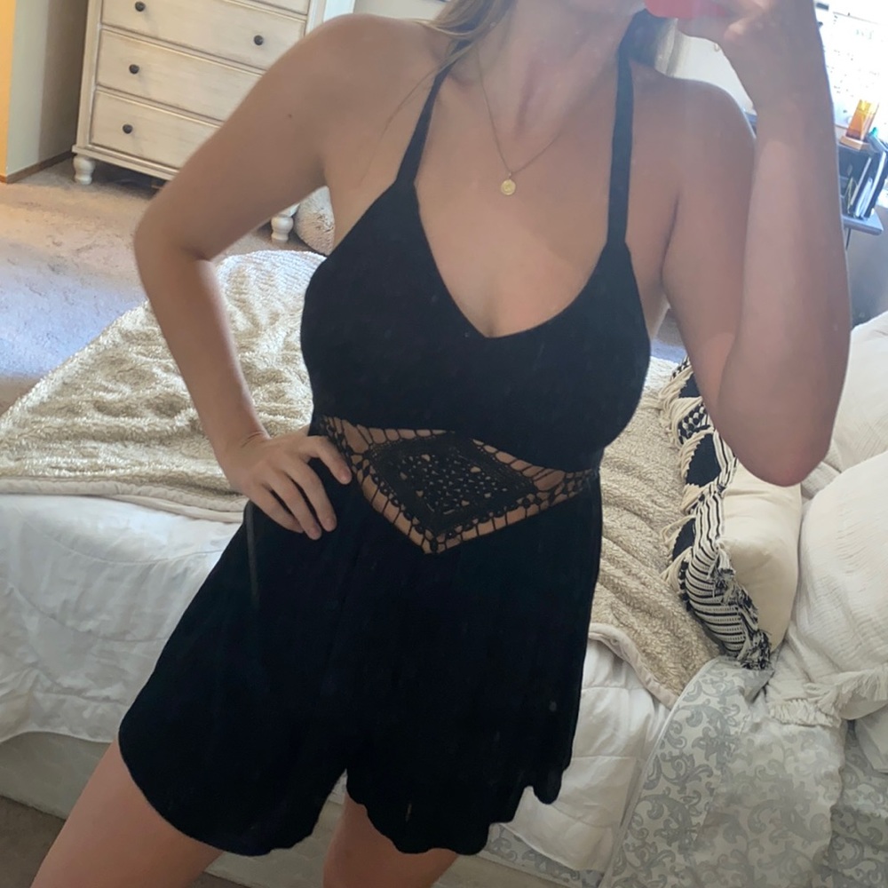 Black Romper with Crochet Front